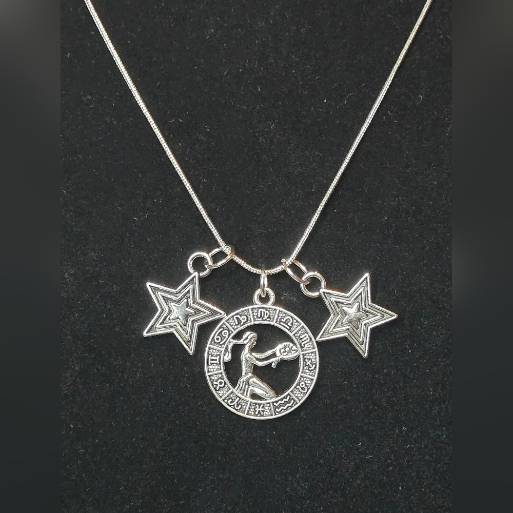 ☆Virgo☆ Silver Tone Zodiac Star Pendant Necklace
